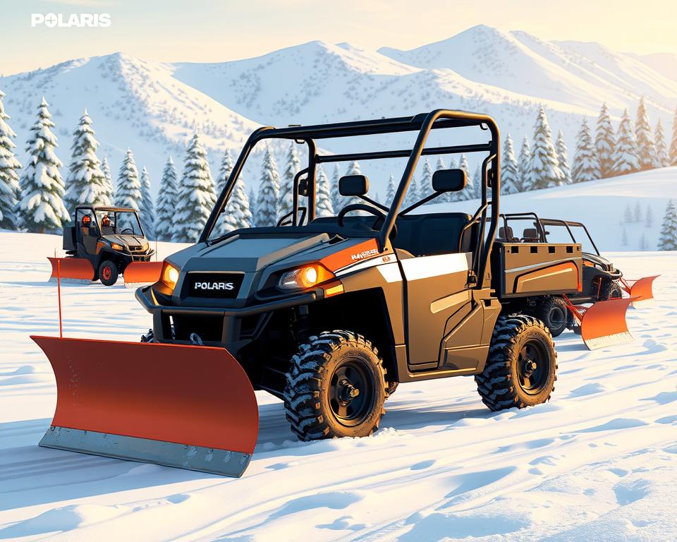 Polaris ranger plowing snow